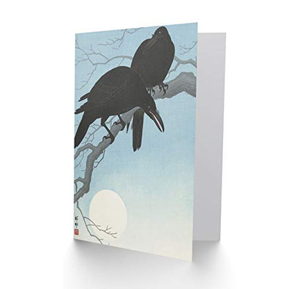 Artery8 Ohara Koson Two Crows Tree Branch Japanese Woodcut Fine Art Greeting Card Plus Envelope Blank Inside - color: Two Crows Tree Branch