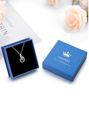 TANGPOET Paw Print Urn Necklace For Pet Ashes, Dog Cat Ashes Necklace for Men Women, 925 Sterling Silver Cremation Keepsake Memorial Jewelry Gifts - style: Drop