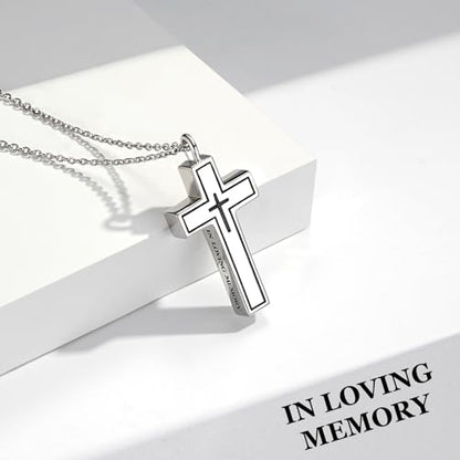 925 sterling silver cross souvenir ashes necklace urn pendant - color: MEMORY