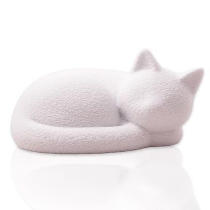 White Sleeping Cat Urn for Ashes Minimal Pet Memorial Keepsake - color: Matte White