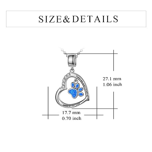 YFN Paw Print Necklace Sterling Silver Dog Cat Charms Pendant Cremation Jewelry Cat Dog Memorial Gifts for Women Girls - color: Blue Opal