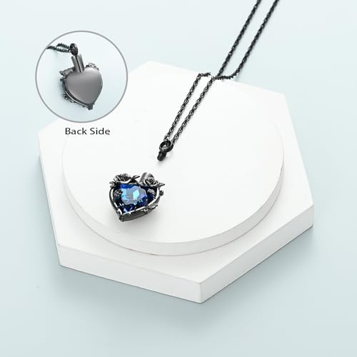 shajwo Cremation Jewelry Rose Flower Heart Urn Necklaces for Ashes for Women Memorial Human Ashes Pendant - color: Black-Blue
