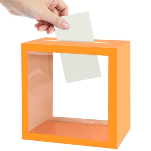 Orange Card Box with Clear Window Thickened Wedding Money Box for Wedding Reception Birthday Graduation Baby Shower Anniversaries Retirement Party Decorations 9"x5.1"x9" - color: Orange