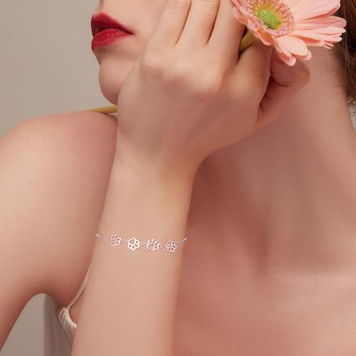 Silver Adjustable Bracelets 925 Sterling Silver Link Bracelets for Women Anniversary Birthday Christmas Jewelry for Women - color: Silver Cat