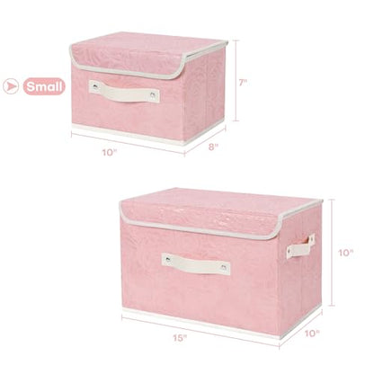 ANMINY Fabric Storage Box Bins with Lids, Rose Print, Pink, Small | Keepsake Memory Storage, Nonwoven Fabric, PP Board Frame, Washable, PU Handles, Foldable Stackable, Decorative, 10"x8"x7" - size: Small (Pack of 1)