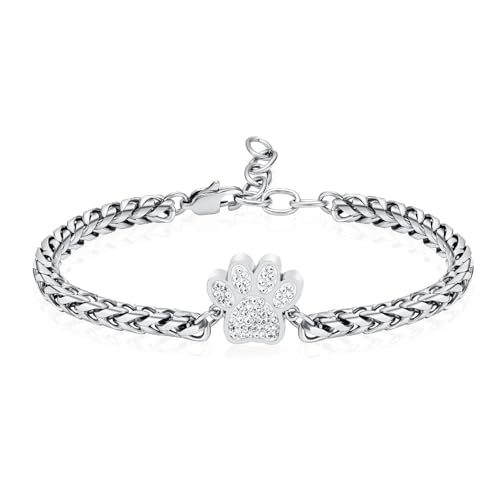 zeqingjw Urn Bracelet for Pets Ashes Pet Cremation Jewelry Stainless Steel Paw Print Pet Memorial Bracelet Pet/Dog's/Cat's Ashes Keepsake for Women Men - color: Silver