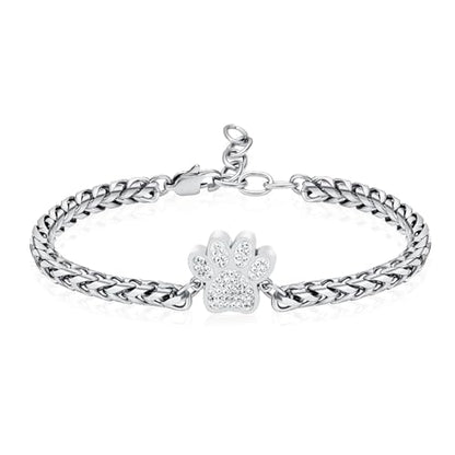 zeqingjw Urn Bracelet for Pets Ashes Pet Cremation Jewelry Stainless Steel Paw Print Pet Memorial Bracelet Pet/Dog's/Cat's Ashes Keepsake for Women Men - color: Silver