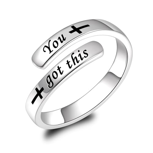 BEILIN 925 Sterling Silver Inspirational Jewelry Rings Adjustable Ring Personality Encouragement Gift for Teens Women - style: Design 2: You Got This