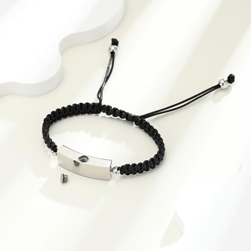 Cuban block Urn Bracelet for Ashes Cremation Jewelry Stainless Steel Memorial Locket Keepsakes Jewelry Braided rope Urns Bracelet for Men Gifts - color: Silver