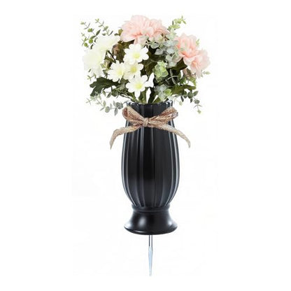 Grave Vases for Cemetery with Metal Spikes and Drainage Holes,Cemetery Vases for Headstones Memorial Gifts Loss of Loved One (Black) - color: Black