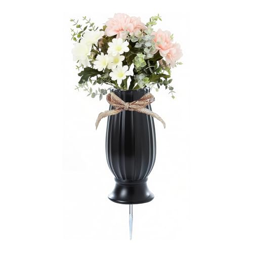 Grave Vases for Cemetery with Metal Spikes and Drainage Holes,Cemetery Vases for Headstones Memorial Gifts Loss of Loved One (Black) - color: Black