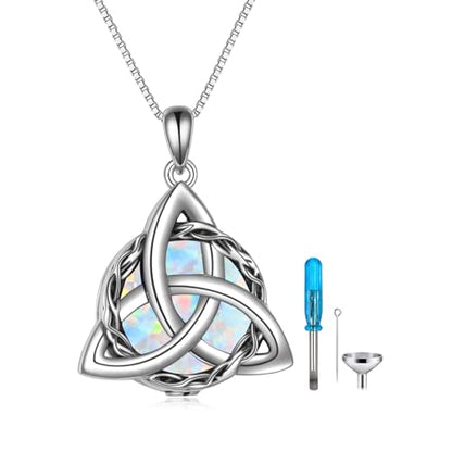 WINNICACA Celtic Knot Necklace 925 Sterling Silver Celtic Pendant Irish Urn Necklace Jewelry Birthday Anniversary Valentine's Day Gifts for Her Women Wife Girlfriend Daughter - style: 2-Celtic Knot Urn Necklace(White Opal)