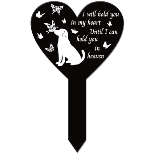 GLOBLELAND Heart Shaped Dog Butterfly Garden Stake for Dogs Memorial Remembrance Plaque Stake Cemetery Acrylic Waterproof Sympathy Garden Stakes for Yard Grave Cemetery - color: Butterfly Dog