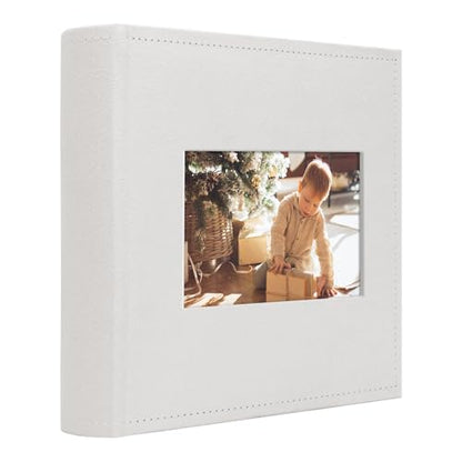 Photo Album Hold 200 4x6 Photos with Front Window for DIY (Cream) - color: Cream