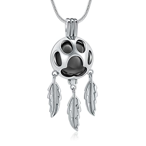 Hearbeingt Pet Cremation Jewelry for Ashes Dream Catcher Urn Necklace | for Women Men,Dreamcatcher Urn Pendant for Dog Cat,Stainless Steel,Keepsake Memorial Jewelry,Ash Holder,Memory Gift,Fill Kit - color: Pet-Black