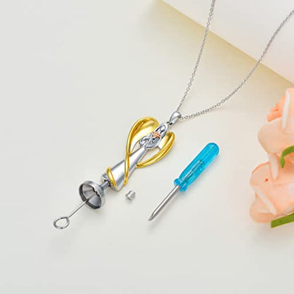SOULMEET Cremation Jewelry for Ashes, Sterling Silver Urn Necklace for Ashes Women Men, Cherish Memories Cremation Jewelry to Keep Someone Near to You - color: L-Guardian Angel Prayer