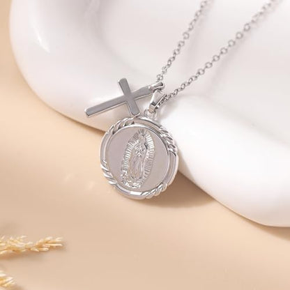 Baydurcan Pendant Necklace for Women Friends Sister Birthday Christmas Gift | Silver Evil Eye Ankh Mary Friendship Dragonfly Hummingbird Snake Turtle Pendant Necklace for Her Just Because Gifts - style: Virgin Mary