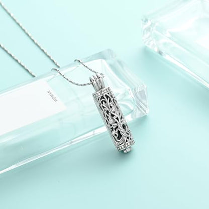 Tree of Life Urn Necklace for Women Men Cylinder Bar Memorial Ash Pendant | Tree of Life Cremation Jewelry,Stainless Steel Keepsakes Necklaces,Vial Ashes Pendant - color: Silver-Black