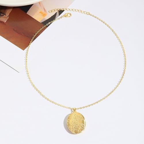 YOUFENG Love Heart Flower Locket Necklace that Holds Pictures Photo Locket Birthday Gifts - style: Flower Golden