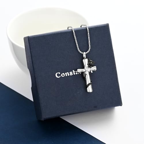constantlife Cross Urn Necklace for Ashes Cat Butterfly Cremation Jewelry for Women Men Memorial Pendant Chain Human Pet Ashes Holder - color: Black