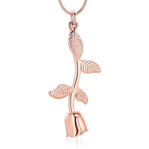 Rose Flower Cremation Jewelry Urn Necklaces for Ashes, Cremation Ash Jewelry Memorial Pendants for Human Pets Ashes - color: Rose Gold