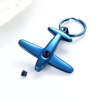 Minicremation Cremation Jewelry Urn Keychain for Ashes Airplane Memorial Urn Pendant for Human Pet's Keepsake Key Chain - color: Blue