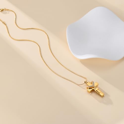 Cross Cremation Jewelry Urn Necklace for Human Ashes for Women Men With Me Always Memorial Ashes Keepsake Pendant - color: Gold