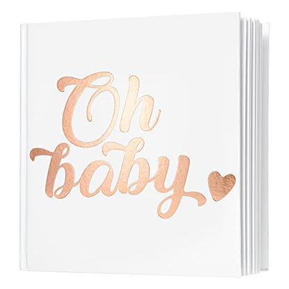 Calculs Oh Baby Bridal Party Decoration Picture Book 8.5” Square Polaroid Baby Shower Guest Book Blank White Pages for Pictures White Cover Rose Gold Stamping - style: Traditional