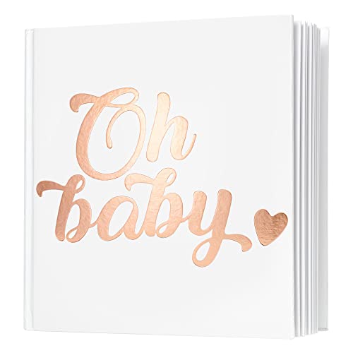 Calculs Oh Baby Bridal Party Decoration Picture Book 8.5” Square Polaroid Baby Shower Guest Book Blank White Pages for Pictures White Cover Rose Gold Stamping - style: Traditional