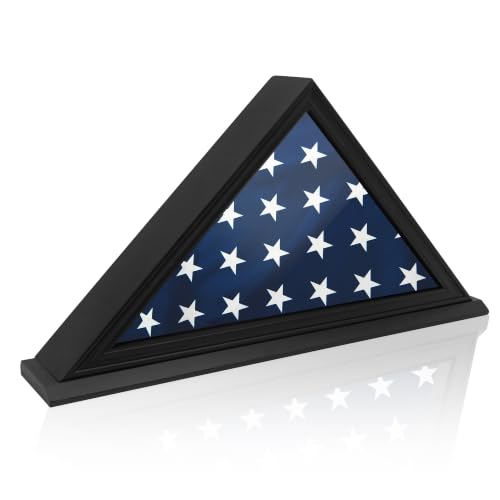 Folded Flag Display Case for 5'x9' Military Burial Flag, Black Solid Wood - color: Black