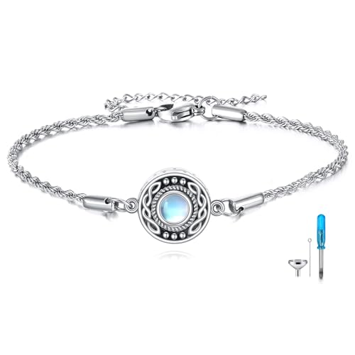Celtic Knot Urn Bracelet for Ashes Stelring Silver Moonstone Cremation Keepsake Jewelry Gift for Women