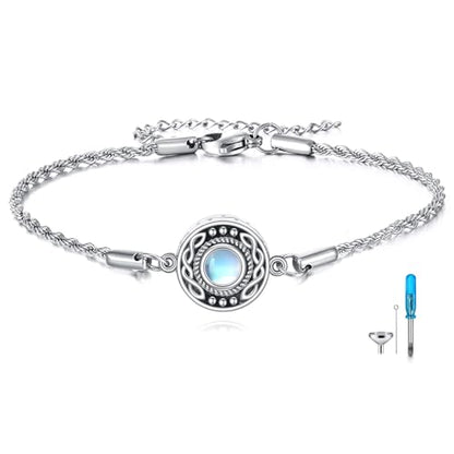 Celtic Knot Urn Bracelet for Ashes Stelring Silver Moonstone Cremation Keepsake Jewelry Gift for Women