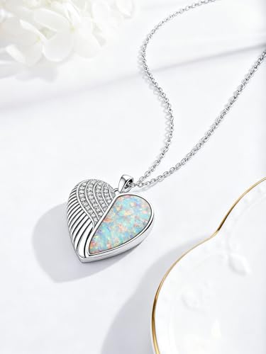 CHENGHONG Heart Pendant Locket Necklace 925 Sterling Silver Personalized Locket Necklace That Holds Pictures Photo Memorial Memory Jewelry Gifts for Women - style: I-Angel Wing