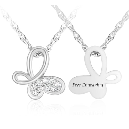 XIUDA Cremation Urn Necklace for Ashes with Crystal Butterfly Urn Jewelry Stainless Steel Memorial Keepsake Urn Pendant for Women - color: Silver-Engraved