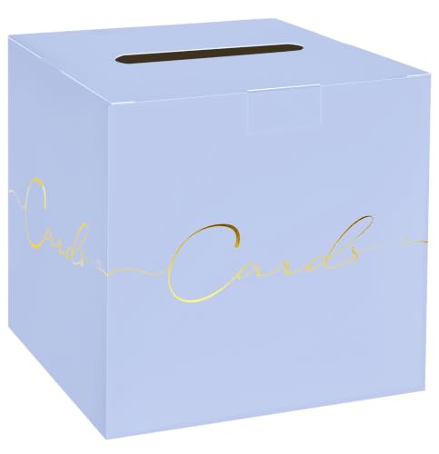 HEIPINIUYE Light Purple Wedding Card Box with Gold Foil 9.8" x 9.8" Lavender Large Gift Card Box for Party Wedding Reception Graduation Birthday Baby Shower Raffle Envelope Box with Slot - color: Light Purple Card Box with Gold Foil