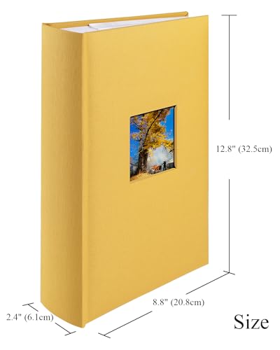 1DOT2 Photo Album for 4x6 Pictures with Writing Space, Indian Yellow | Holds 402 Photos,Linen Cover with Front Window, Acid-free Inner Pages, Ideal for Marriage Children Travel Family - color: Indian Yellow