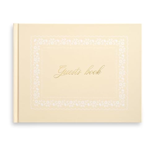 &And Per Se Beige Patterned Wedding Guest Book with Photo Spots – Elegant Hardcover Sign-in Book for Classic Weddings, Baby Showers & Timeless Events – Neutral Memory Keepsake Album - color: Beige With Pattern