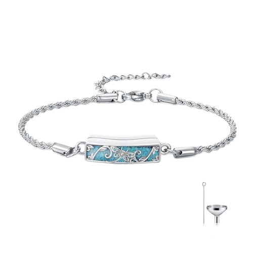YYB Urn Bracelet for Ashes Hummingbird/Dragonfly/Butterfly/Sunflower Turquoise Locket Bracelet Cremation Memorial Jewelry Mothers Day Gifts for Women - color: Dragonfly