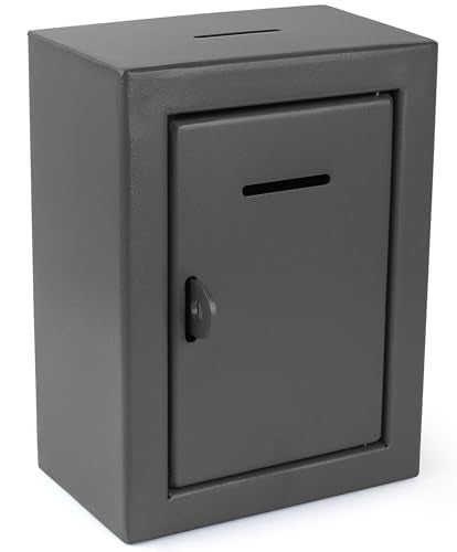 Metal Charity Donation Box - Secure Steel Collection Box with Front Slot, Easy Wall Mount, 8.5x6.5x4" Gray - color: Grey, size: Wall Mount Box
