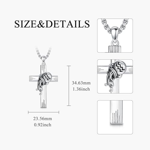 PROESS Cross Necklace for Women Men Sterling Silver Rose/Sunflower Cross Pendant Religious Jewelry Christmas Birthday Mothers' Day Gifts - color: 01-07-Aquarius