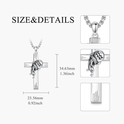 PROESS Cross Necklace for Women Men Sterling Silver Rose/Sunflower Cross Pendant Religious Jewelry Christmas Birthday Mothers' Day Gifts - color: 01-07-Aquarius