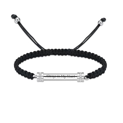 Hearbeingt Cylinder Cremation Bracelet for Ashes Adjustable Rope Urn Bangle - color: C-Silver-Always in My Heart
