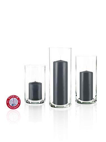 yummi Set of 36 Slim Pillars and Cylinder Vases - Gray - color: Gray