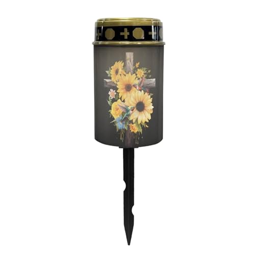 Sunflower Cross Solar Cemetery Grave Decorations Outdoor Garden Solar Lights Landscape Lighting Patio Accessories Memorial Lights Decorate Lawn, Fence, Backyard - color: Sunflower Cross
