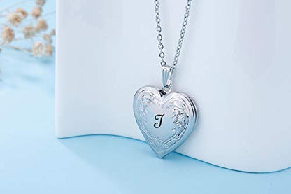 YOUFENG Locket Necklace that Holds Pictures Initial Alphabet A-Z Letter Pendant Necklace Platinum Plated Gifts for Women - style: I