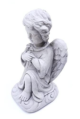 Massarelli's Sweet Blessings Angel Statue - 'Roses' - Beautiful Patio & Garden Cast Stone Sculpture - Perfect for Indoors or Outdoors