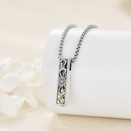 Cremation Urn Necklace for Ashes 925 Sterling Silver Moon Phase/Tree of Life/Hummingbird/Moss Agate/Opal/Compass/Mountain/Butterfly/Turquoise/Sunflower/Dragonfly/Cross Pendant Necklace Cremation Memorial Keepsake Urn Jewelry for Women Men - style: Sunflow