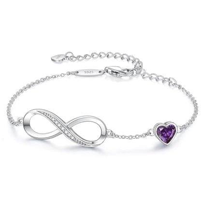 CDE 925 Sterling Silver Infinity Birthstone Bracelet Jewelry Gift for Women | Hypoallergenic,Non Tarnish,Heart CZ,Nickel-Free & Lead-Free,Anniversary Christmas Birthday Idea Gifts for Wife Girlfriend Her - color: 02-Feb.