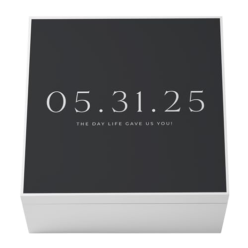 Let's Make Memories Personalized Keepsake Box - For Weddings - For Vacations - For Special Events - For Birthdays - Memento Storage - Sturdy Wood Composite - 12" Sq x 6" H - Charcoal - color: Our Day - Charcoal
