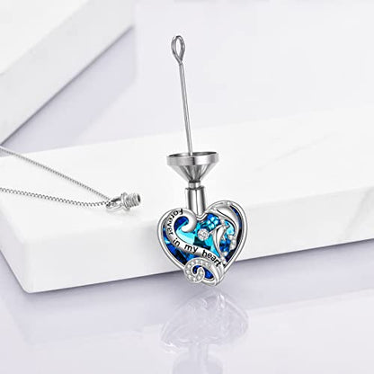 WINNICACA Silver Cremation Urn Necklaces for Ashes of Loved Ones - style: Dolphins Crystal Necklace